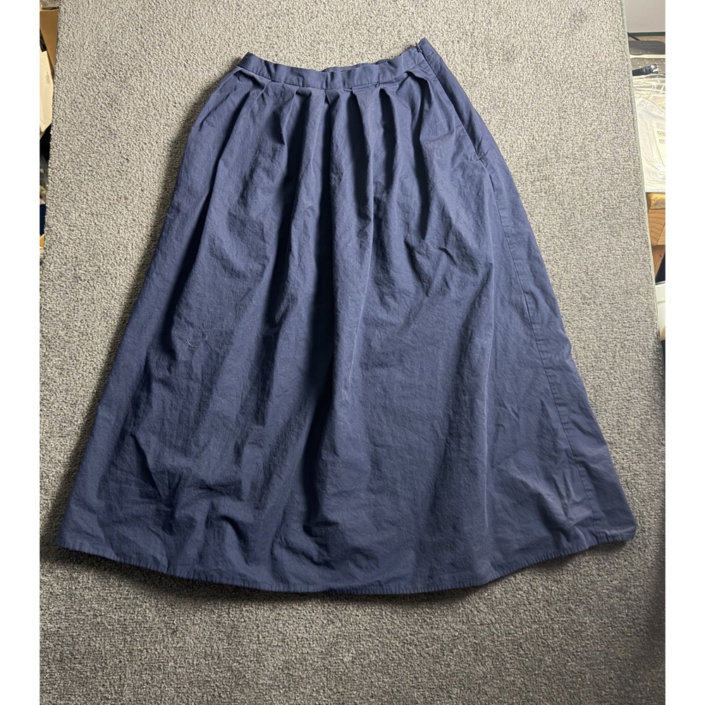 Banana Republic Navy Blue Cotton Pleated Midi Skirt Pockets Size 0